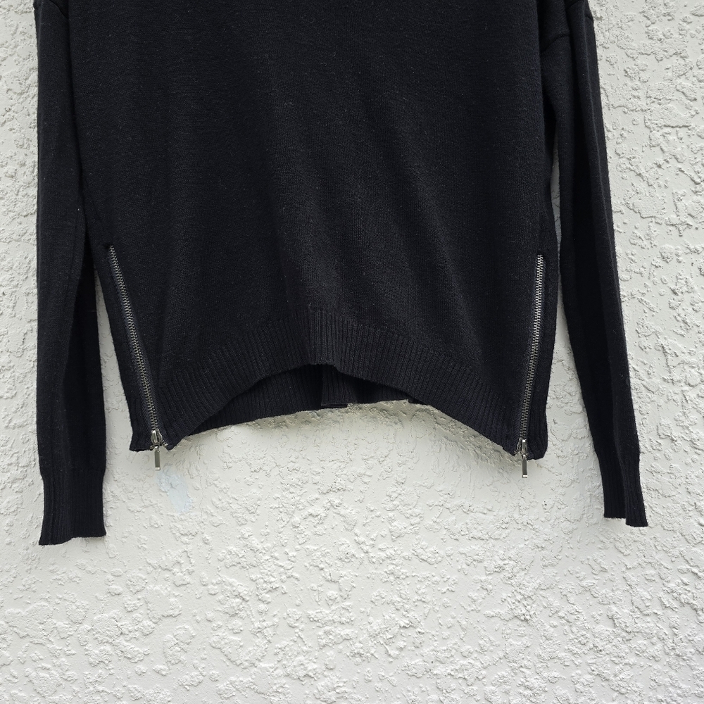 Black V-Neck Sweater with Zipper Accents - Picture 3 of 7